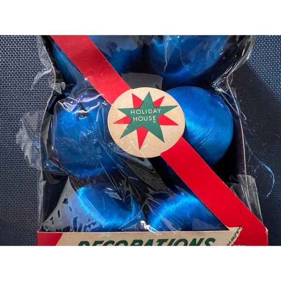Vintage Package Holiday House Christmas Balls Decorations Star Band Satin Blue - Picture 3 of 9